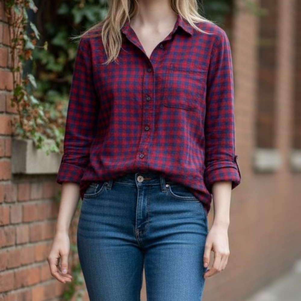NWT Madewell Size Small Shrunken Ex Boyfriend Plaid Button Up Shirt!!